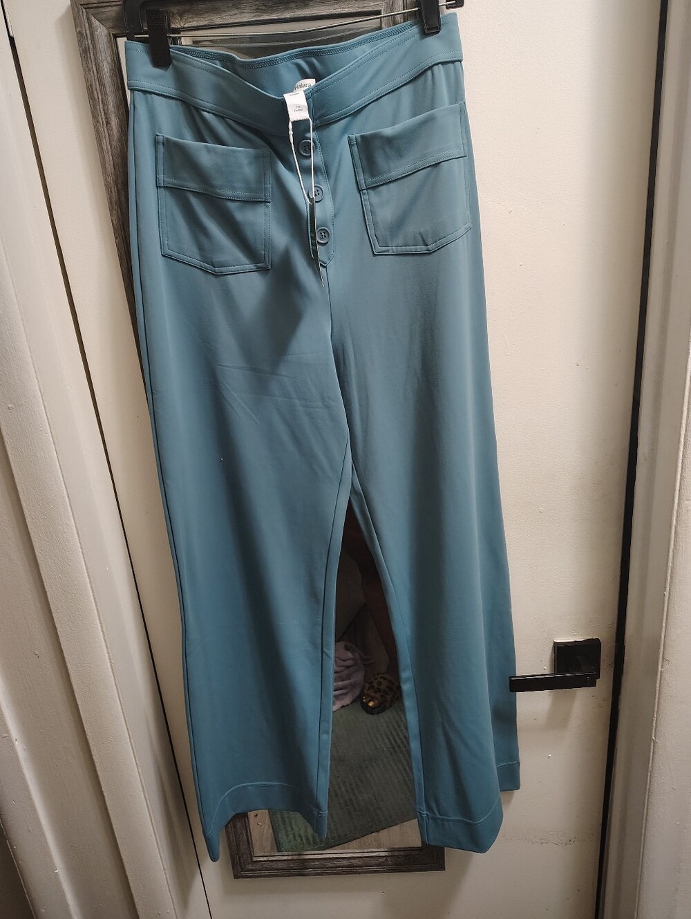 HALARA Teal Button-Front Wide Leg Pants